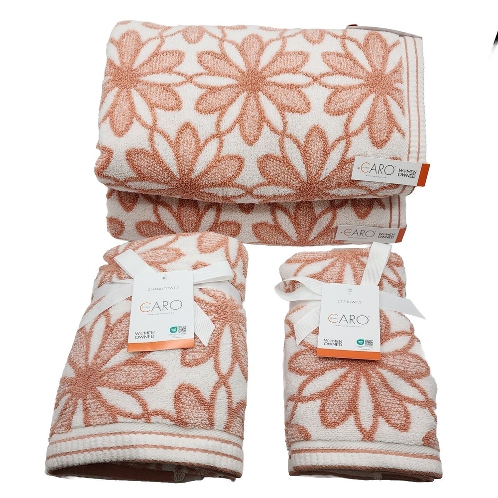 Caro Home 6pc Floral Rose Daisydays Soft Cotton Towel Set 2 Bath 2 Hand 2 Tip‎
